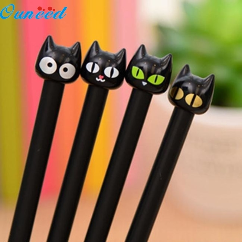 Ouneed Happy  4PC Ϳ     Kawaii  ũ  Ƽ  ǰ б ǰ 0.5mm/Ouneed Happy Home 4PC Cute Black Cat Gel Pen Kawaii Stationery Creative Gi